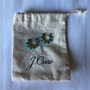 J Crew Monaco Blue Pearl Charm Huggie Hoop Earrings